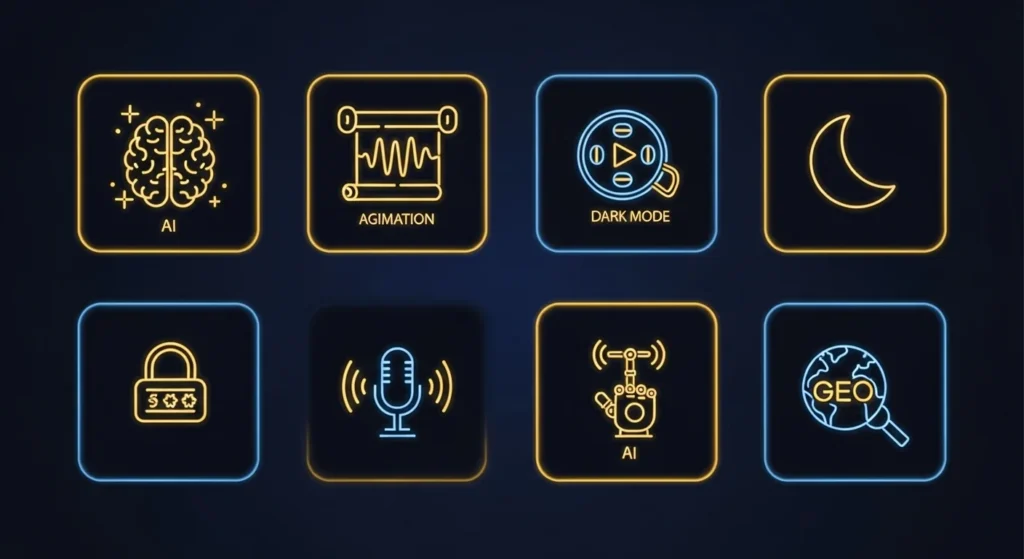 Portfolio website trends 2026 including AI personalization scroll animations video case studies dark mode voice search and generative engine optimization