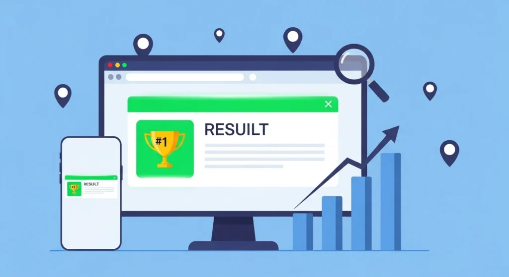 Business website SEO ranking number one on Google search results with local SEO optimization and organic traffic growth strategy