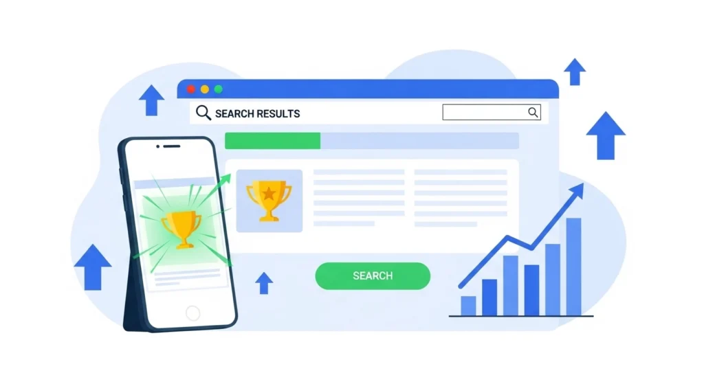 Travel agency website ranking number one on Google search results with SEO optimization and organic traffic growth
