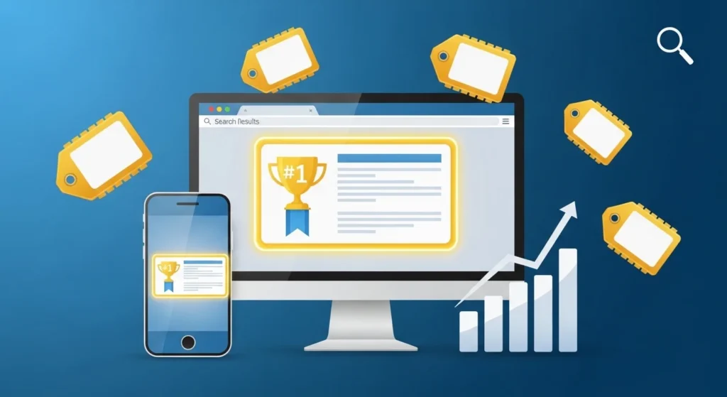 Portfolio website SEO ranking number one on Google search results showing organic traffic growth and keyword optimization strategy