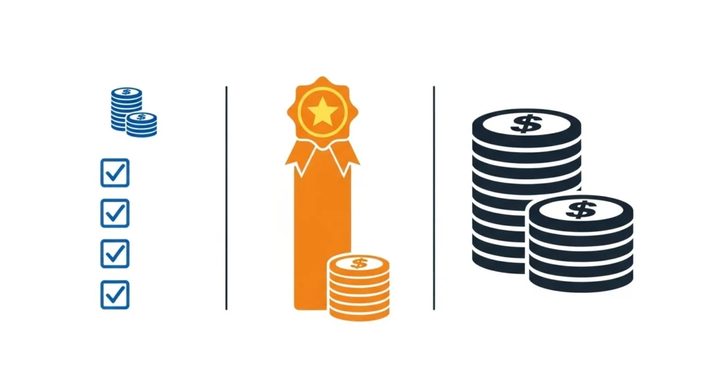 Travel agency website development pricing tiers comparison showing basic professional and enterprise packages