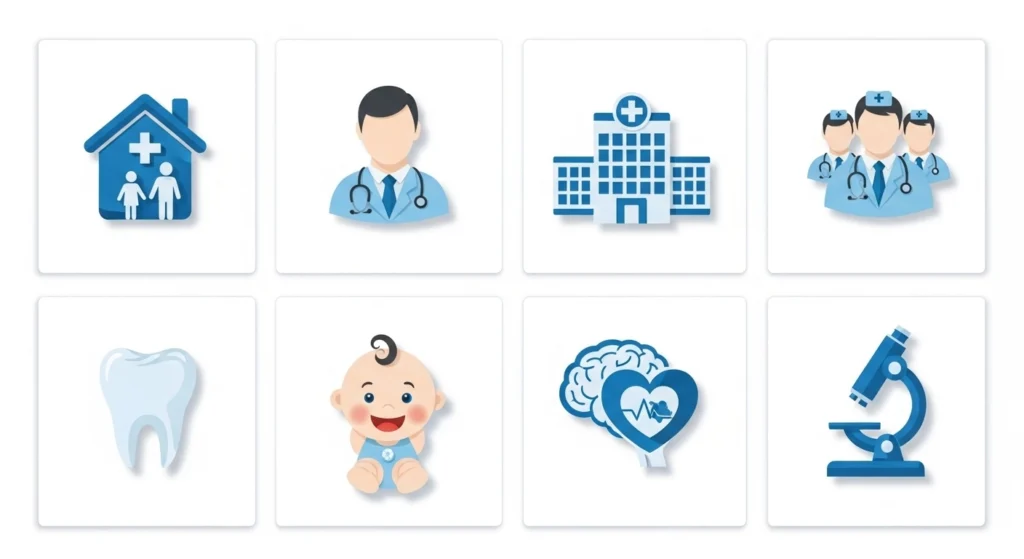 Types of medical websites for doctors including general clinic specialist hospital dental pediatric and diagnostic websites
