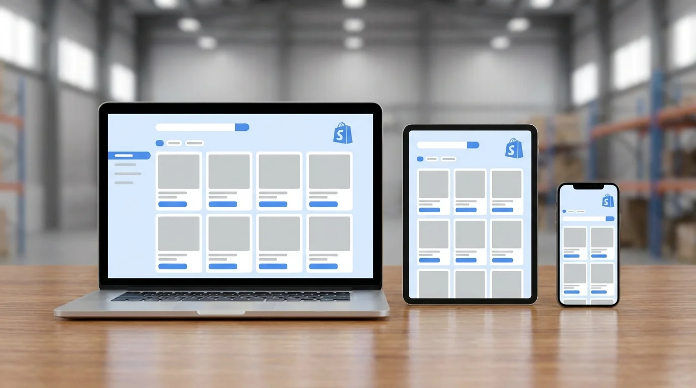 Shopify store development complete guide 2026 showing professional ecommerce store design on laptop tablet and smartphone