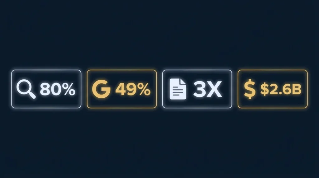 Shopify store statistics 2026 showing 80 percent shoppers research online and 49 percent start product search on Google